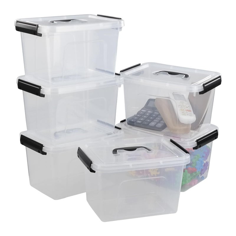 Wekioger 6 Quart Versatile Storage Bins with Handle and Secure Latching Buckles, 6 Packs Plastic Lidded Organizing Container Box, Clear - Image 1